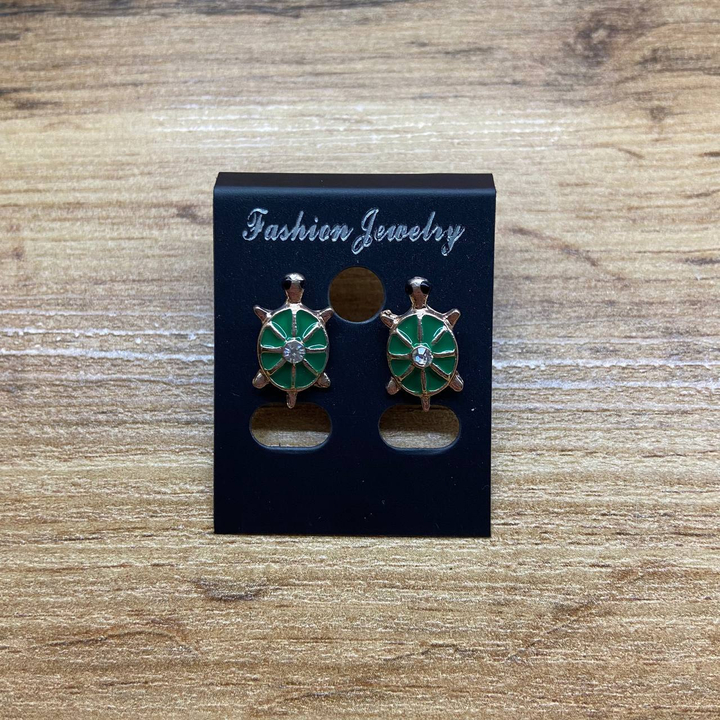 Серьги Small Черепашка стразы эмаль цветная цвет зеленый металл золотистый