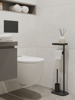 Держатель для туалетной бумаги с полочкой и ершиком Slim, черный