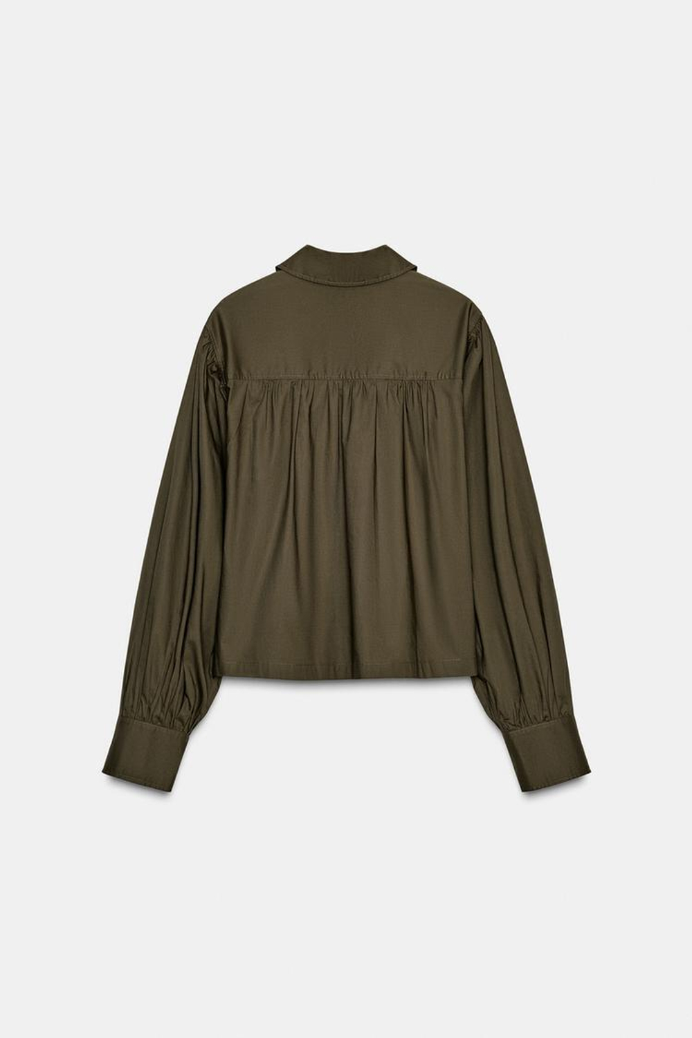 ZARA РУБАШКА ИЗ ПОПЛИНА С ОБЪЕМНЫМИ РУКАВАМИ — ZW COLLECTION, ХАКИ