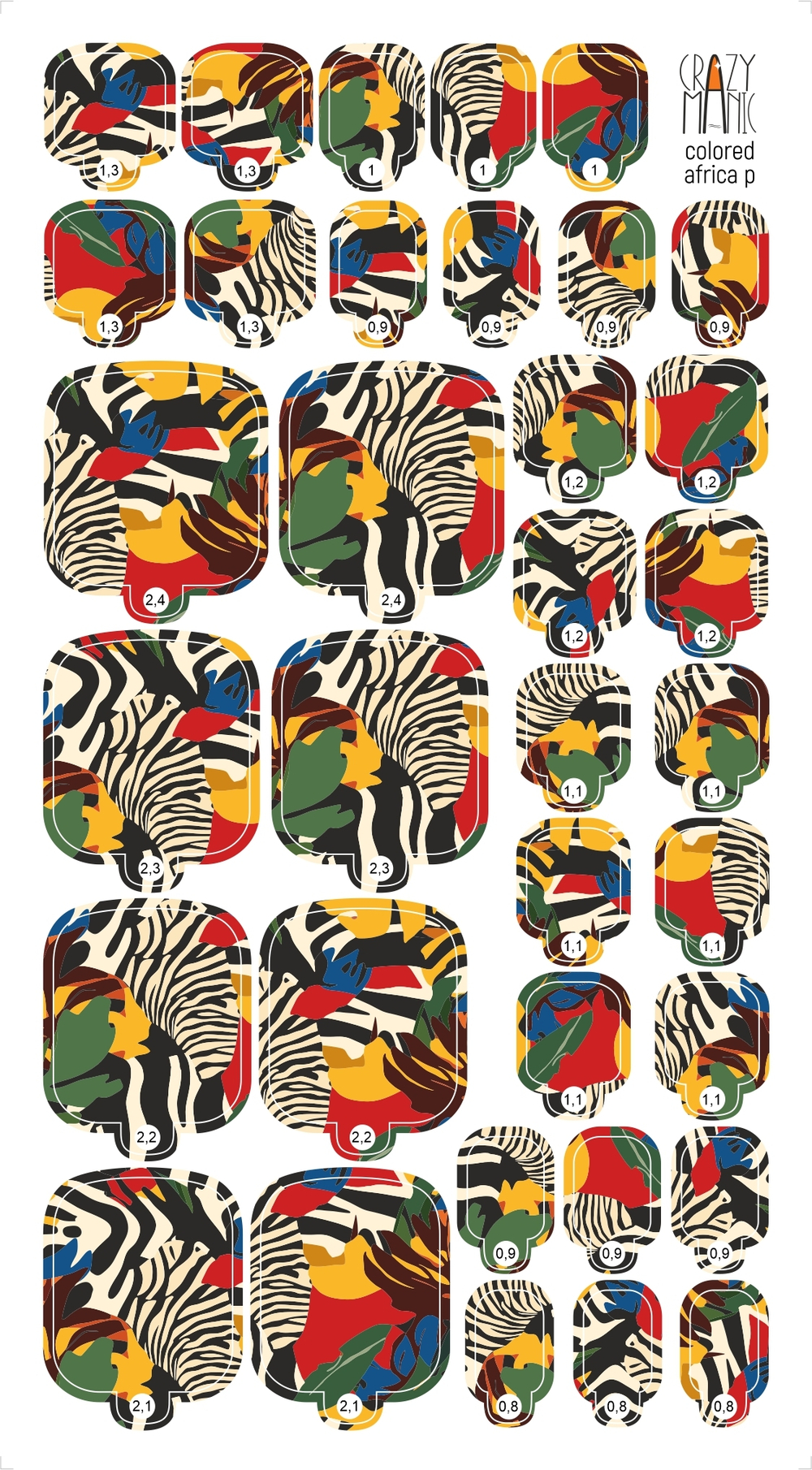 Crazy Manic Плёнки для ногтей для педикюра colored africa p