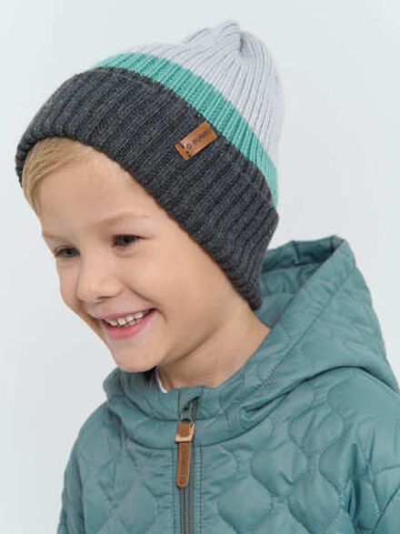 Шапка тыква из смесовой шерсти однослойная Колор блок "Графит"