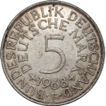 Germany, 5 Mark 1968 – Federal Eagle (Stuttgart Mint - "F"), AU
