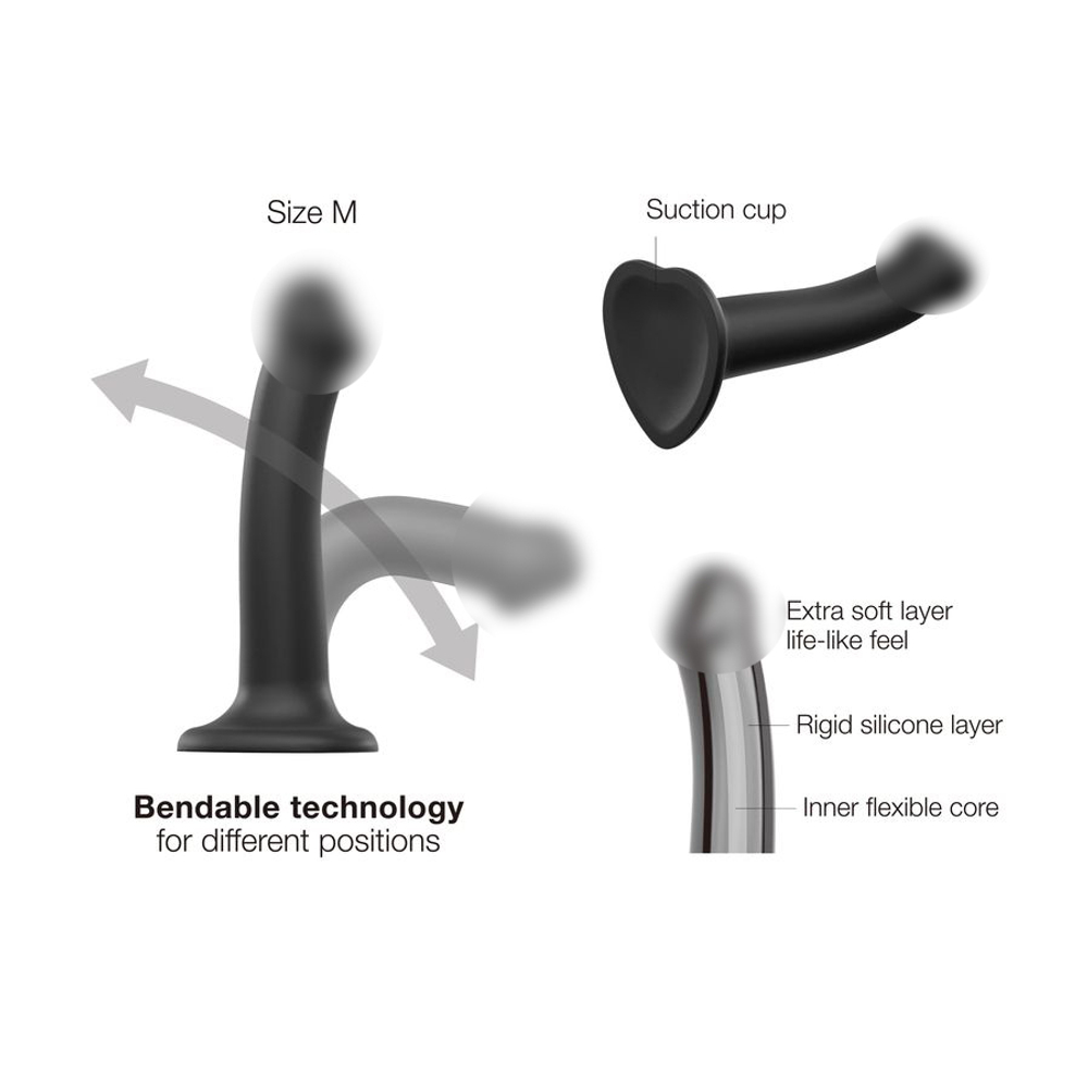 Фаллоимитатор Strap-On-Me Dildo Dual Density Semi-Realistic гнущийся, черный L, 19 см