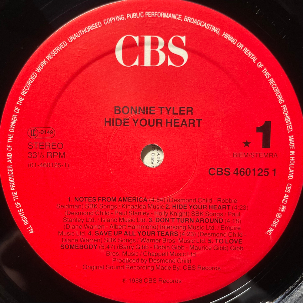 Bonnie Tyler - Hide Your Heart (Голландия 1988г.)