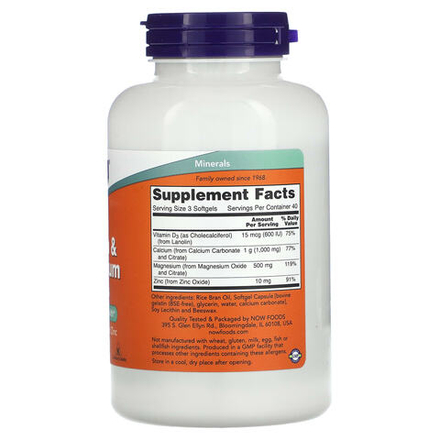 NOW Foods, кальций и магний с витамином D3- и цинком, 240 мягких таблеток