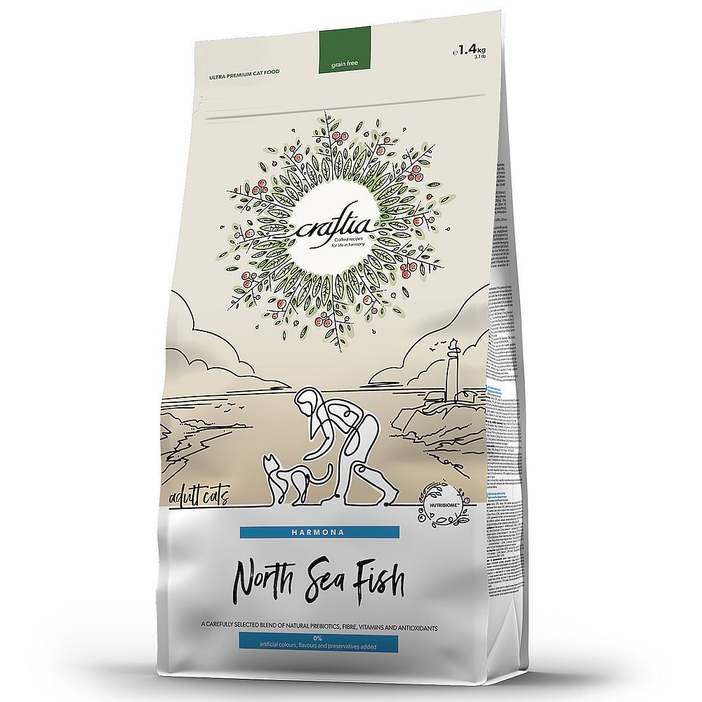 Сухой корм CRAFTIA HARMONA для взрослых кошек из рыбы северного моря, Пакет 1,4 кг