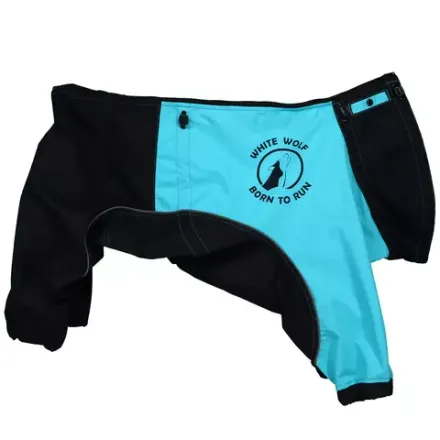 Комбинезон дождевик для собак демисезонный White Wolf вырез на мальчика бирюзово-черный