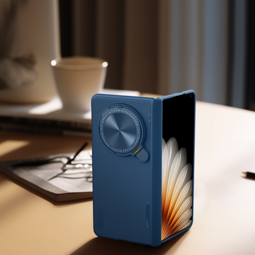 Чехол синего цвета с откидной защитной крышкой для камеры на OPPO Find N5 от Nillkin, серия Super Frosted Shield Prop