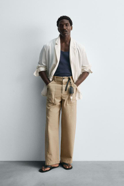 ZARA БРЮКИ С БРЫЗГАМИ КРАСКИ ЛИМИТИРОВАННАЯ СЕРИЯ, ПЕСОЧНЫЙ