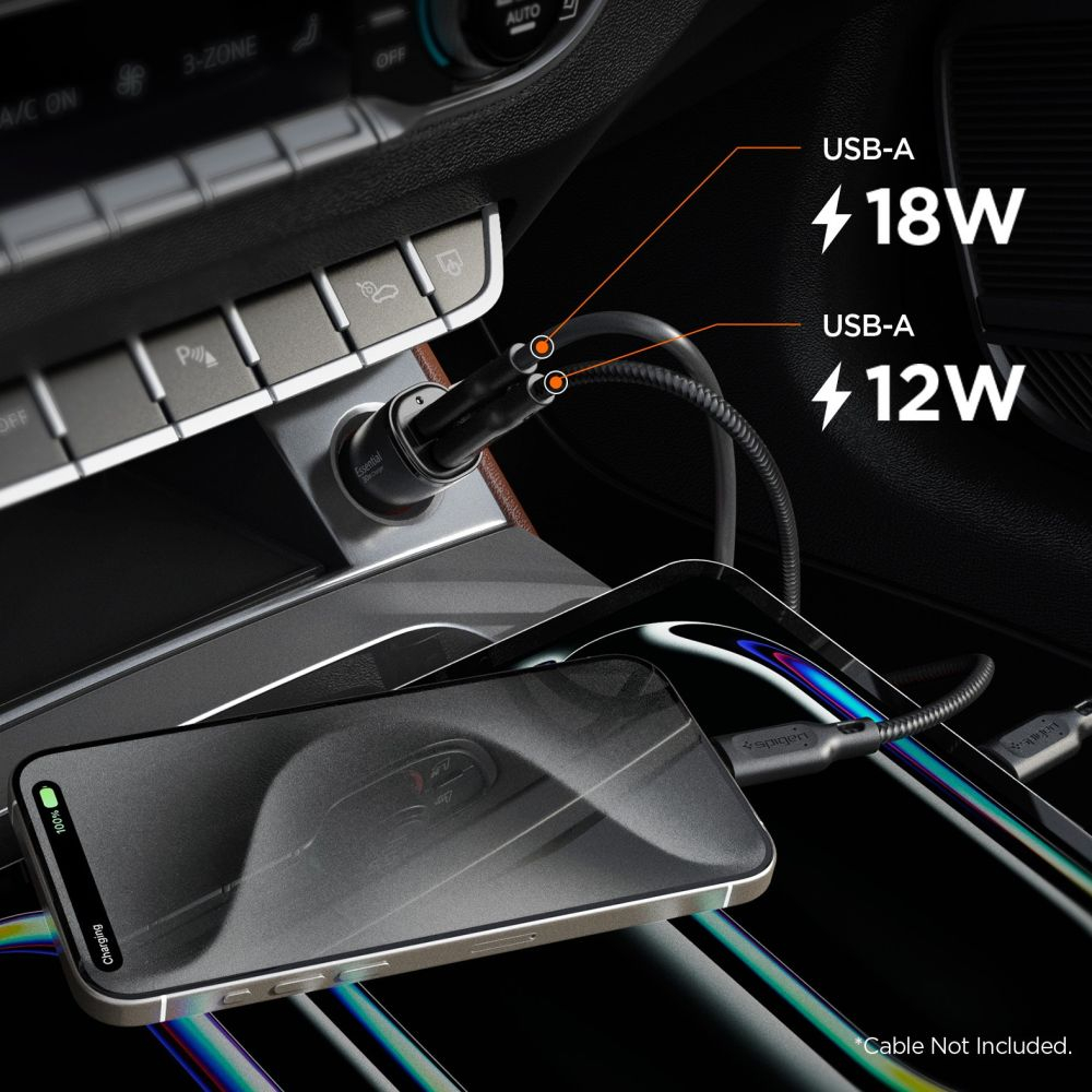 Автомобильная зарядка Spigen ESSENTIAL EV302 2-PORT 30W BLACK