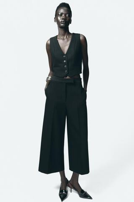 ZARA БРЮКИ-КЮЛОТЫ С ВЫСОКОЙ ПОСАДКОЙ, ЧЕРНЫЙ