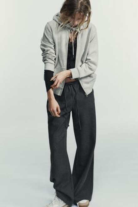 ZARA БРЮКИ ПАЛАЦЦО С ЗАВЯЗКАМИ, СЕРЫЙ МЕЛАНЖ