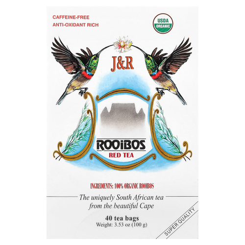 J&R Port Trading, Pure Rooibos Red Tea (Настоящий красный чай ройбуш), без кофеина, 40 чайных пакетиков, 100 г (3,53 унции)