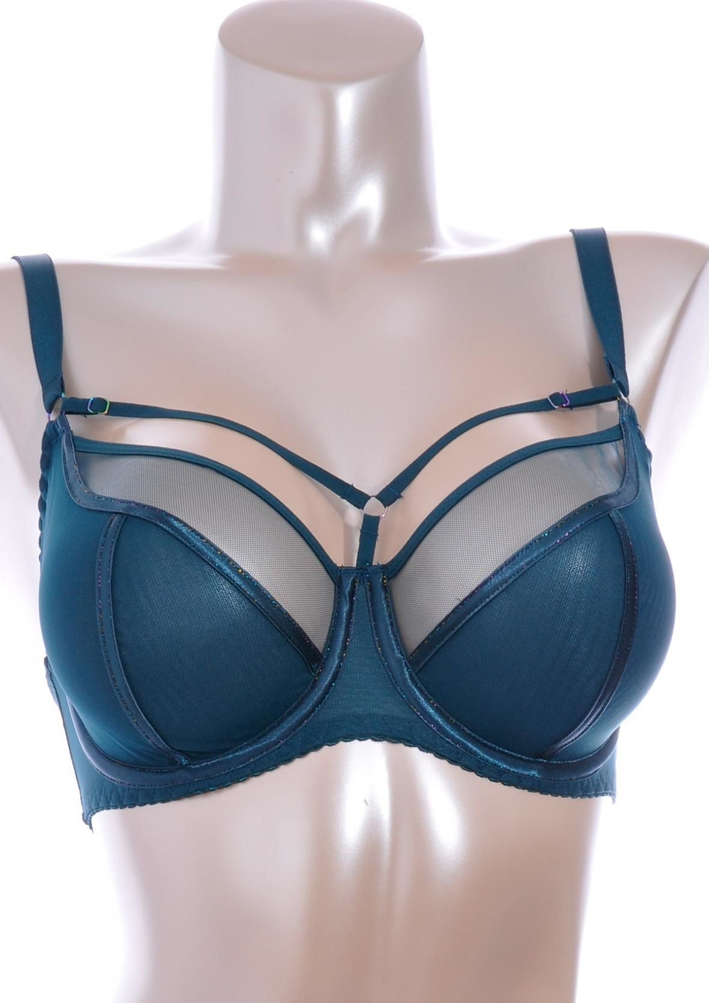 Изумрудный бюстгальтер на косточках plus size с декоративными бретелями (Размер: 100G) (Цвет: изумрудный)