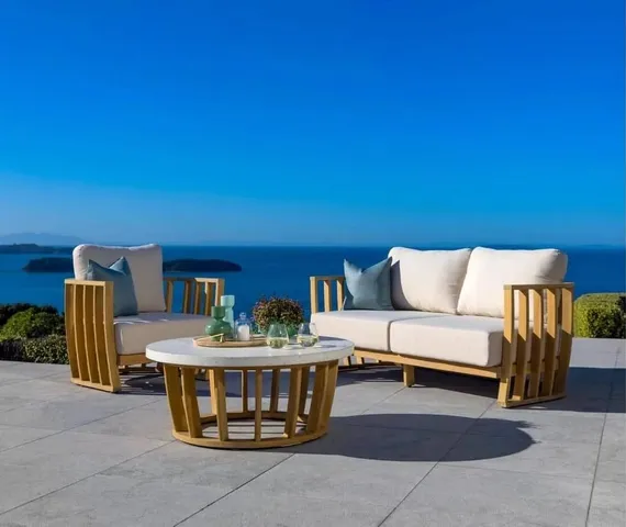 Комплект уличной мебели Woodland из массива эвкалипта, диван, 2 кресла, столик