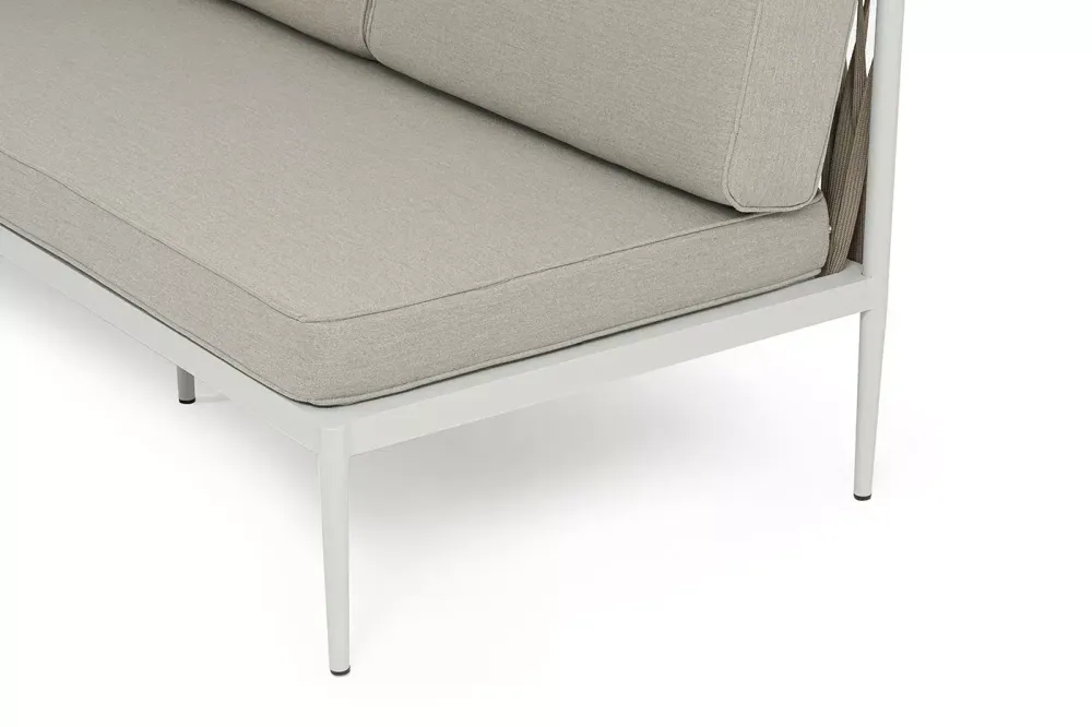 "Касабланка" правый модуль плетеный из роупа, каркас алюминий светло-серый (RAL7035) муар, роуп серо-коричневый 23мм, ткань бежевая 15052