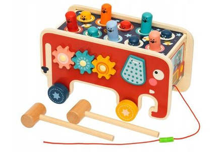 Деревянный развивающий куб Слон, игрушка с молотком и шестеренками, сортер, бизикуб, для моторики и координации