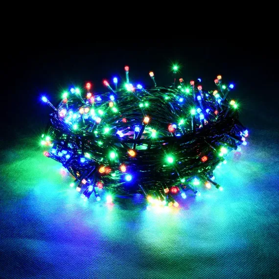 Светодиодная нить 5 м., 50 разноцветных LED ламп, зеленый провод, Vegas (55058)