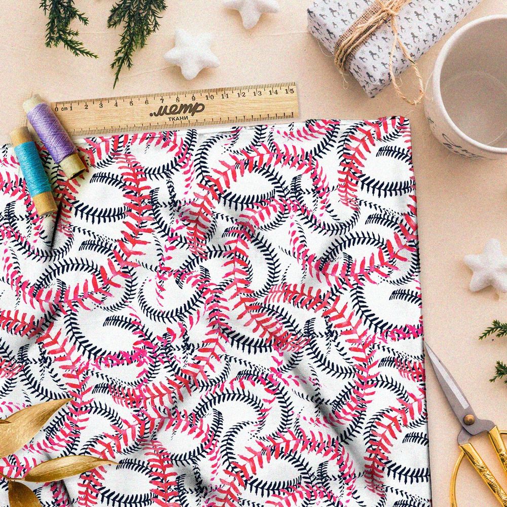 Ткань кулирная гладь длинные розовые и чёрные листья на белом фоне