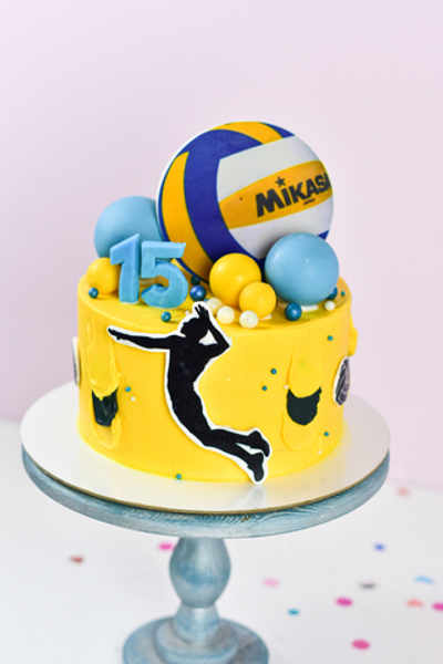 Торт сыну на день рождения "Волейбол" с шоколадными шарами