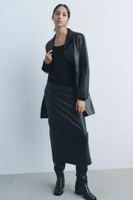 ZARA ОДНОТОННЫЙ ТРИКОТАЖНЫЙ ТОП, ЧЕРНЫЙ