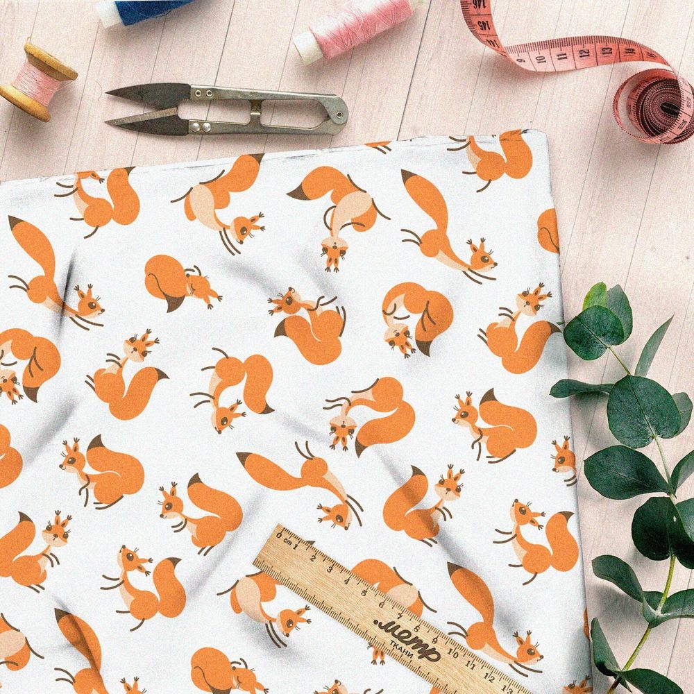 Ткань лен игривые лисята