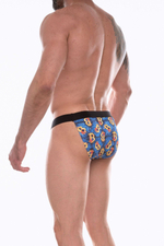 Синие мужские трусы-танга с разноцветным принтом (Размер: S) (Цвет: синий)