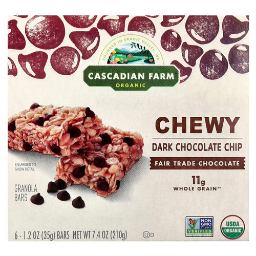 Cascadian Farm, органические жевательные батончики-мюсли, со вкусом темного шоколада, 6 батончиков по 35 г (1,2 унции)
