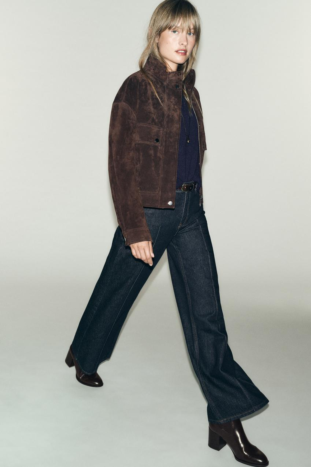 ZARA БОТИЛЬОНЫ НА КАБЛУКЕ С ТКАНЕВЫМ ГОЛЕНИЩЕМ, КОРИЧНЕВЫЙ