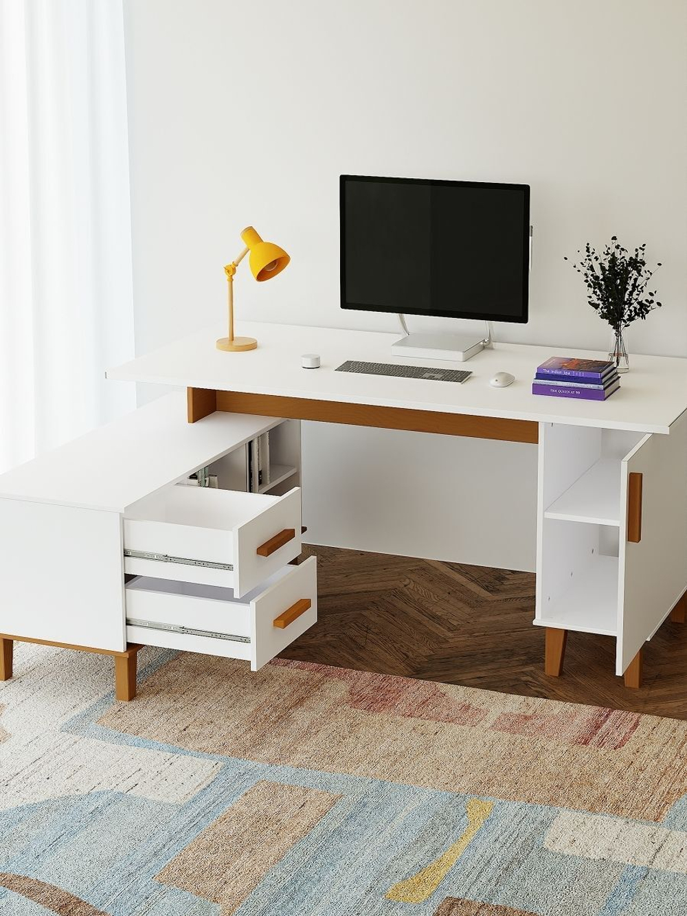 Стол письменный Вест, угловой с тумбой и ящиками