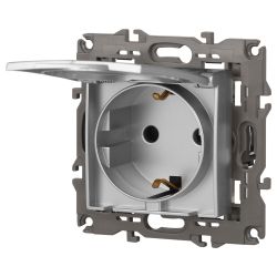 14-2103-03 ЭРА Розетка 2P+E Schuko со шторками с крышкой, 16A-250В, IP20, Эра Elegance, алюминий