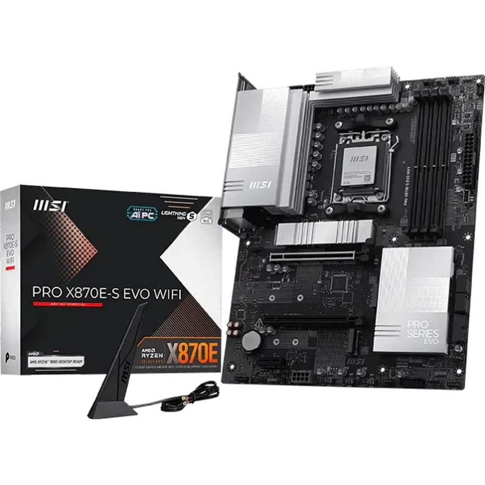 Материнская плата MSI PRO X870E-S EVO WIFI (AM5/AMD X870E/4xDDR5/2xPCI-Ex16/3xM.2/SB/Wi-Fi/BT/GLAN/HDMI/USB4 Type-C/ATX)