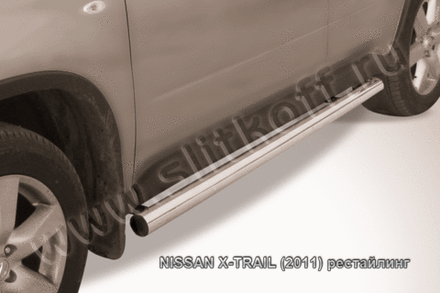 Пороги из нержавейки Nissan X-Trail (2011-2015) d76 труба (черный цвет)