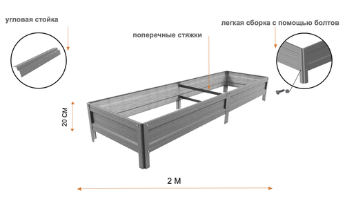 Грядка садовая оцинкованная 200 х 20 см (ширина 60, 80, 100 см)