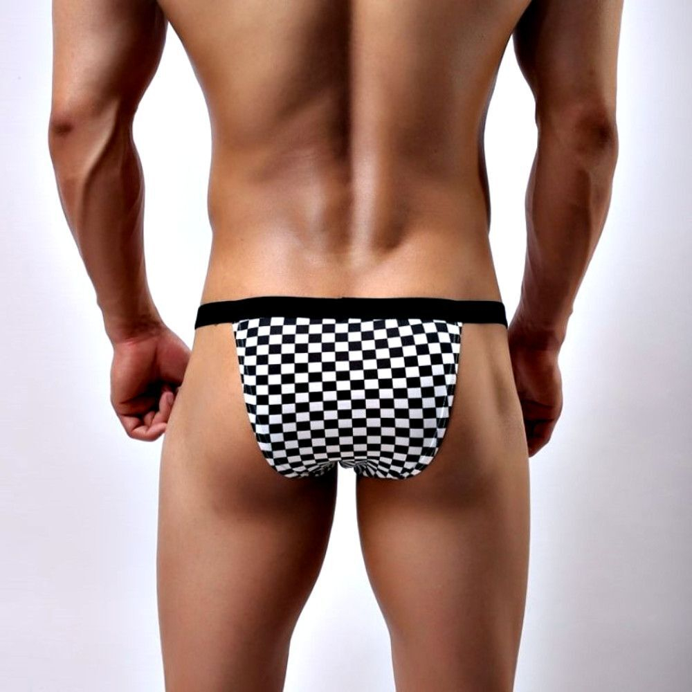 Сексуальные клетчатые трусы-танга (Размер: L) (Цвет: черный)