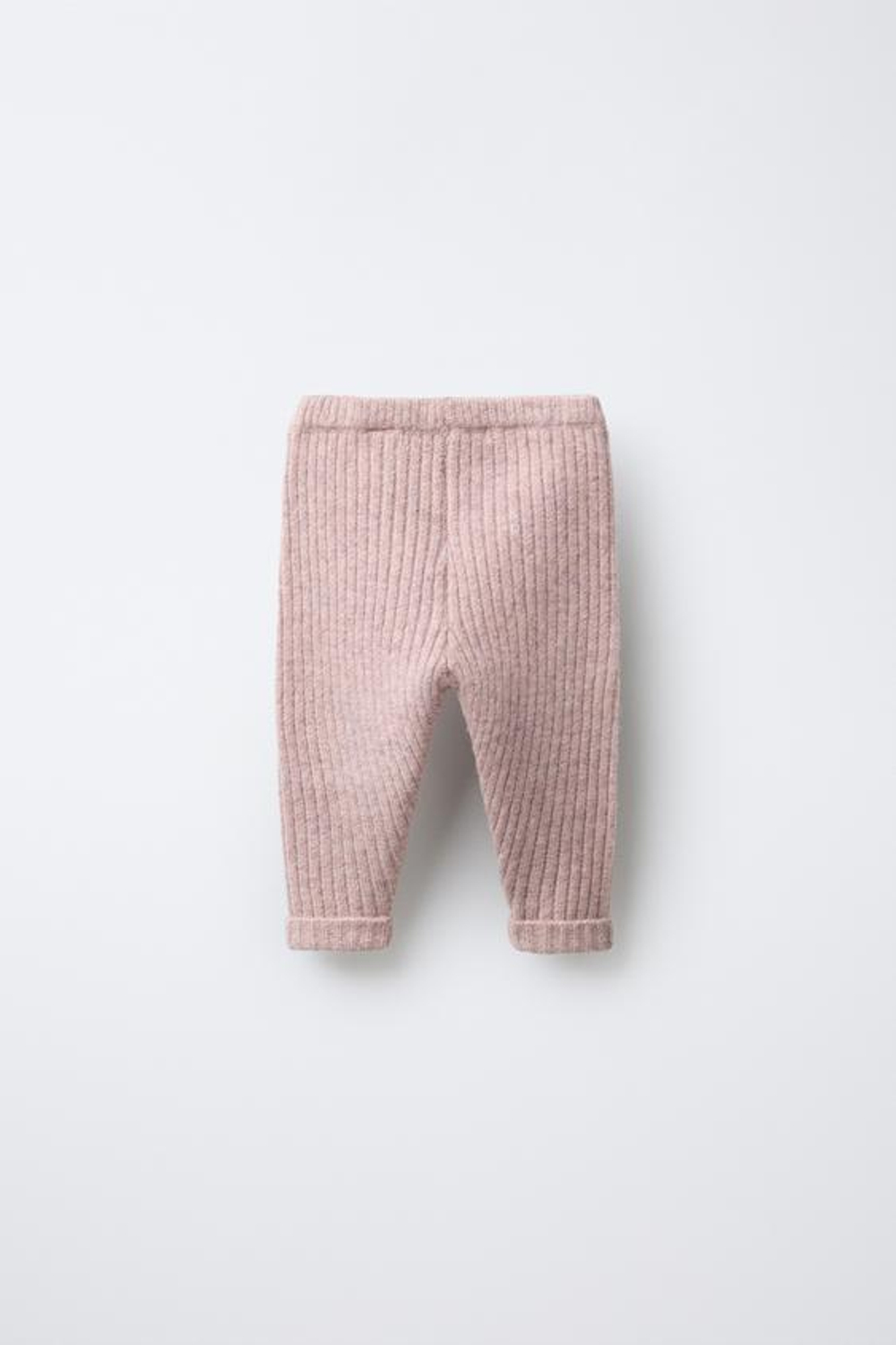 ZARA ЛЕГИНСЫ ИЗ РУБЧАТОГО ТРИКОТАЖА, СВЕТЛО-РОЗОВЫЙ