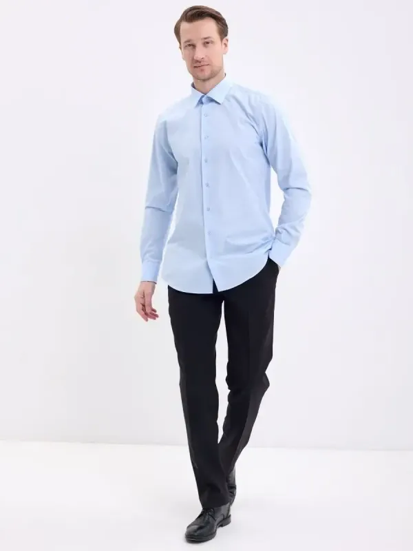 Рубашка на высокий рост LONG SLIM FIT с длинным рукавом, голубая