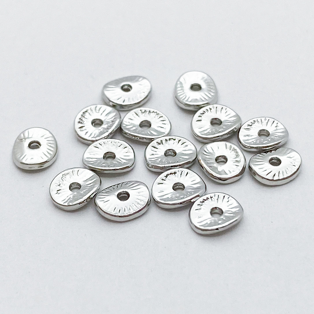 Бусина, цвет серебро (родий), размер 5*6 мм, цена за 10 шт