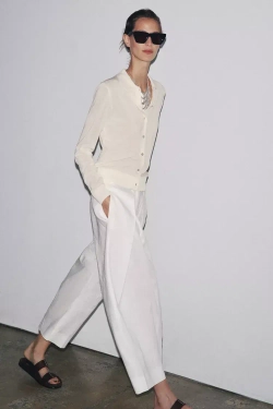 ZARA ОДНОТОННОЕ ТРИКОТАЖНОЕ ПОЛО, ЭКРЮ