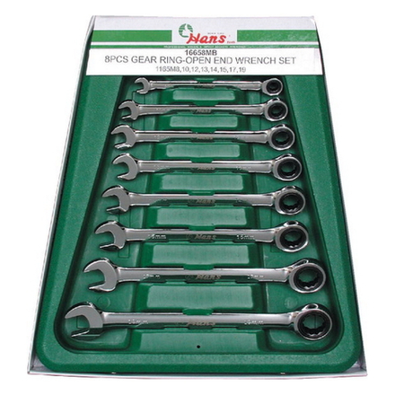 Набор ключей трещоточных комбинированных Hans, 16658MUB 8 предметов