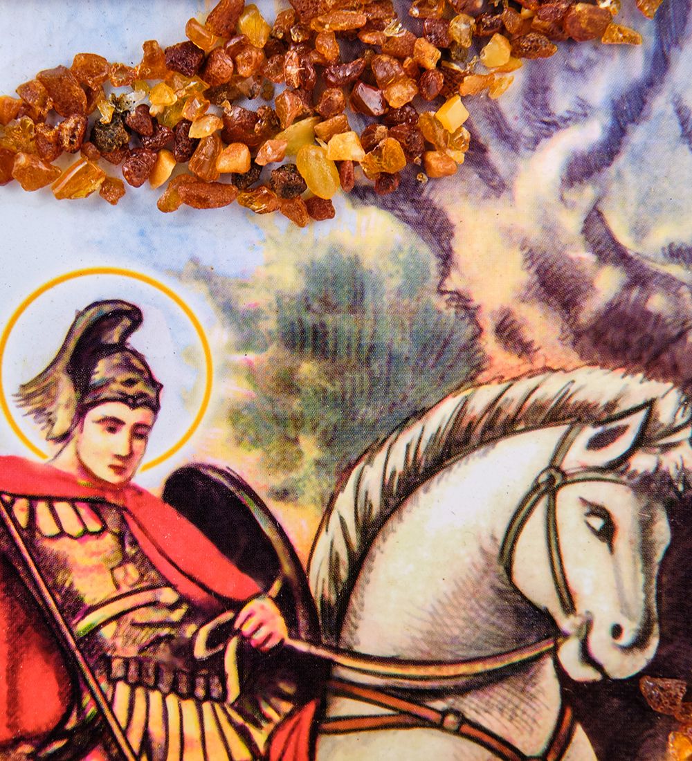 AMB-51/12 Икона «Архангел Михаил» (с янтарной крошкой) дер.рамка 21х30