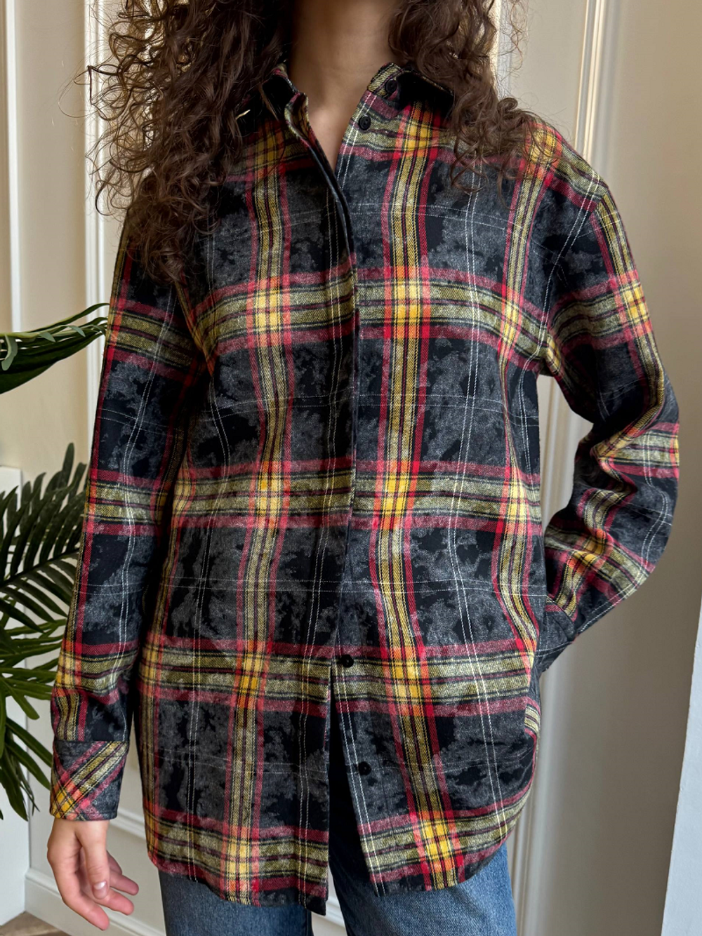 Рубашка Хельсинки удлиненная черно-желтая клетка