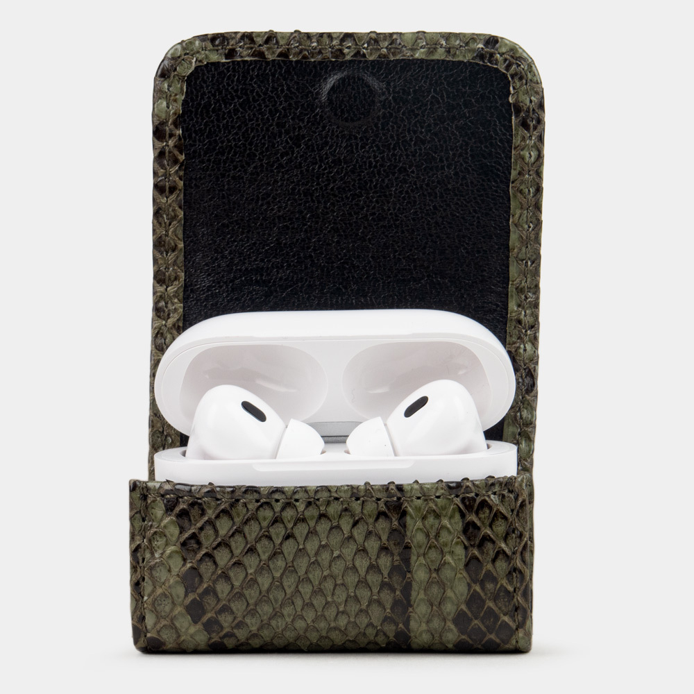 Чехол для наушников AirPods Pro 2,3 из кожи питона, зеленого цвета
