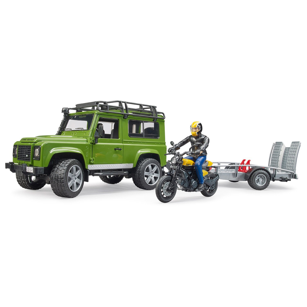 Внедорожник Land Rover с мотоциклом Ducati и фигуркой