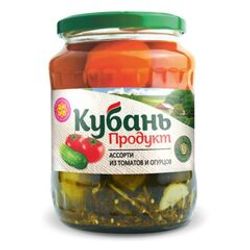 АССОРТИ КУБАНЬ ПРОДУКТ 680 ГР ОВОЩНОЕ ТОМАТЫ+ОГУРЦЫ СТ/Б