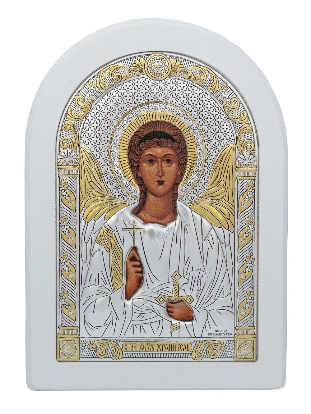 Ангел Хранитель, икона арочная, белое дерево 120х160