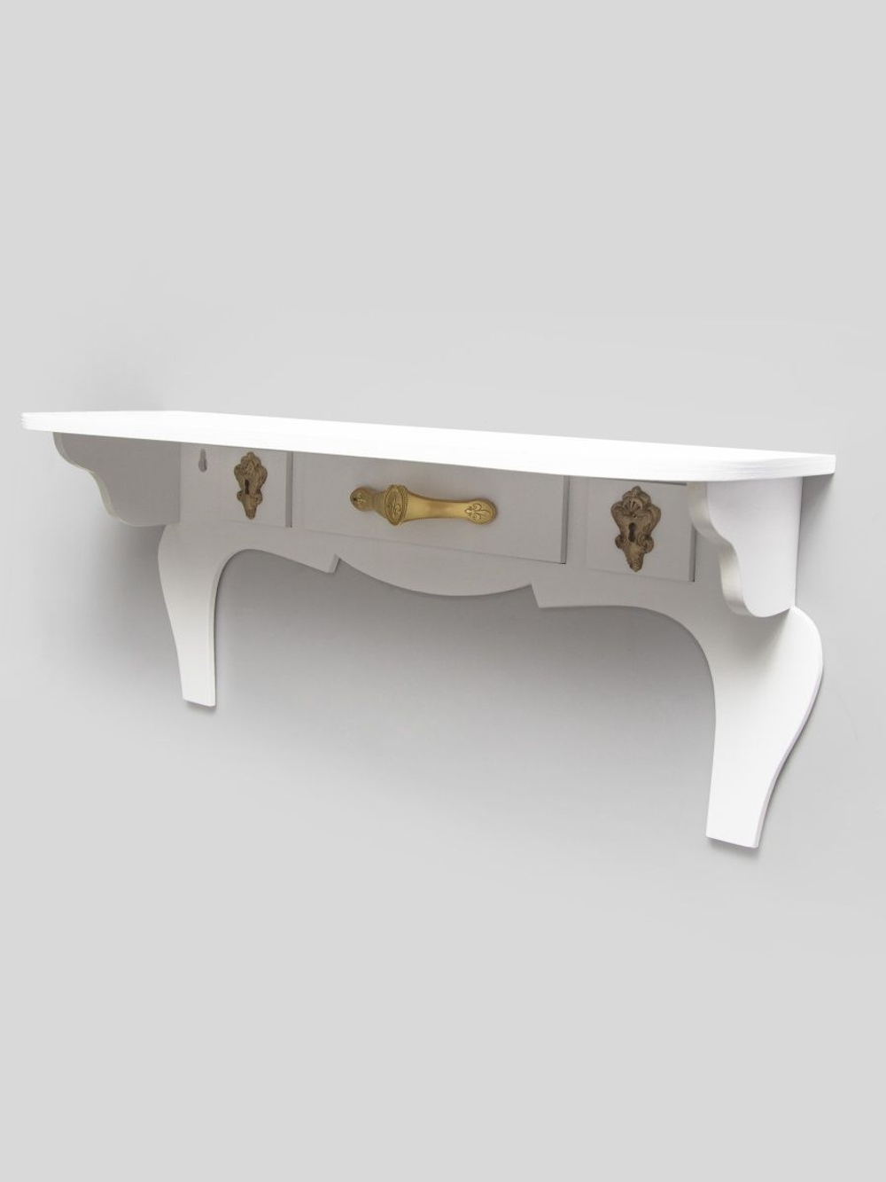 Полка  "Комодик" серая с лепниной и белой патиной, 50х15см.