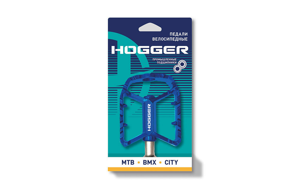 Педали HOGGER MTB алюминиевые, 109x90мм, резьба 9/16", промподшипники, синие