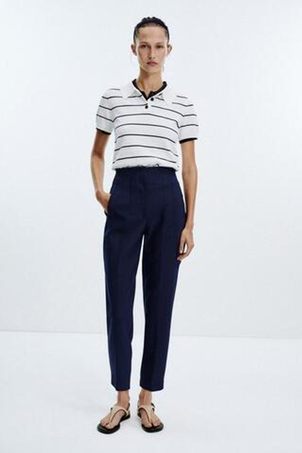 ZARA БРЮКИ С ВЫСОКОЙ ПОСАДКОЙ, МОРСКОЙ СИНИЙ