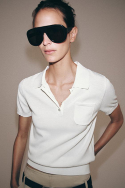 ZARA ТРИКОТАЖНОЕ ПОЛО С КОРОТКИМИ РУКАВАМИ, БЕЛЫЙ